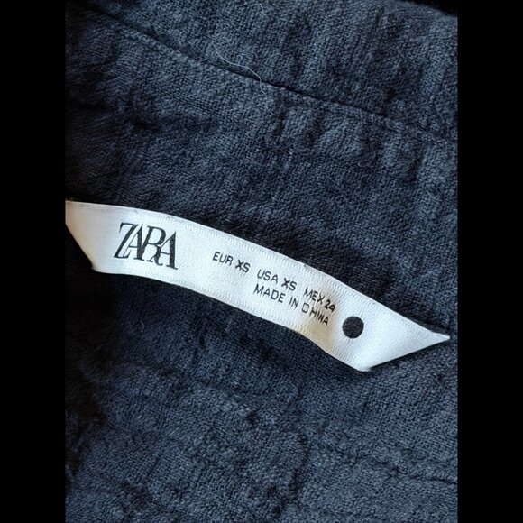 Zara One Piece XS Black Textured Henley Roll Tab Short Sleeve Pockets Romper - Picture 9 of 11